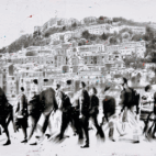 Federico Arcuri_walking in the old city_stampa digitale con intervento pittorico_80x150 cm